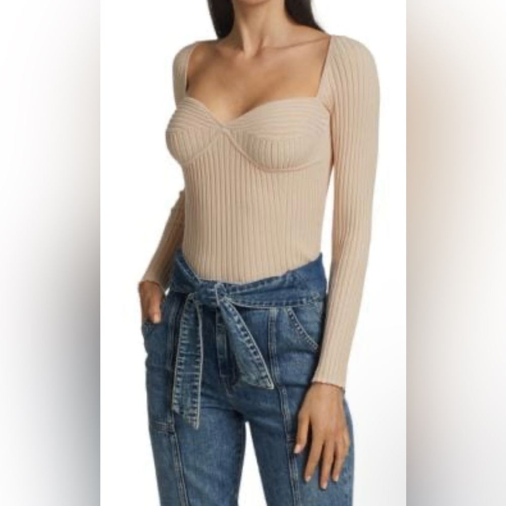 Fashion Nova Cream Ribbed Bodysuit